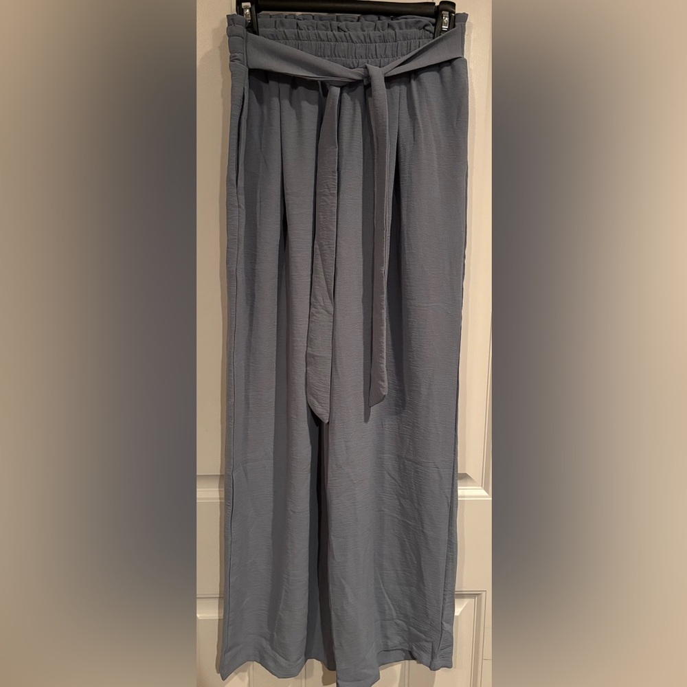 Blue Gray Wide Leg Lounge Pants with Pockets